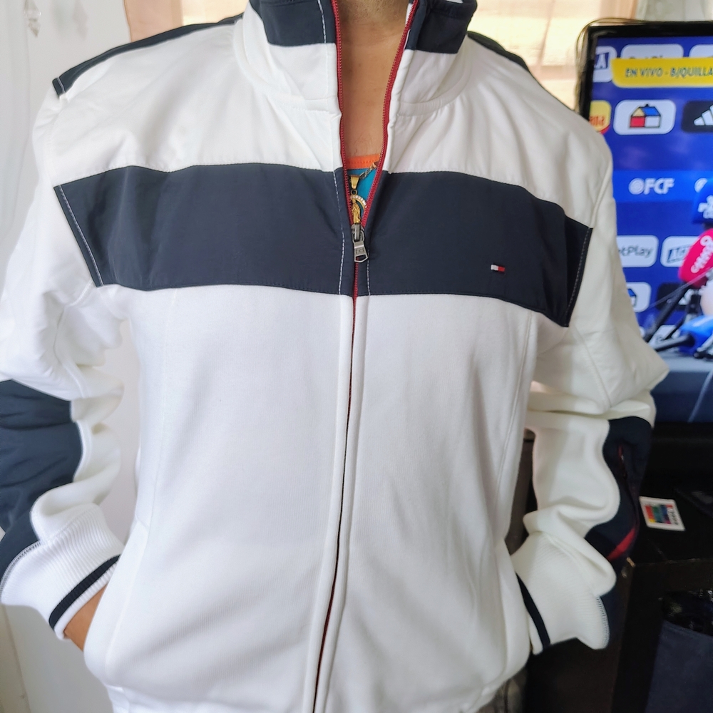 Tommy Hilfiger Men's Black and White Bomber Jacket